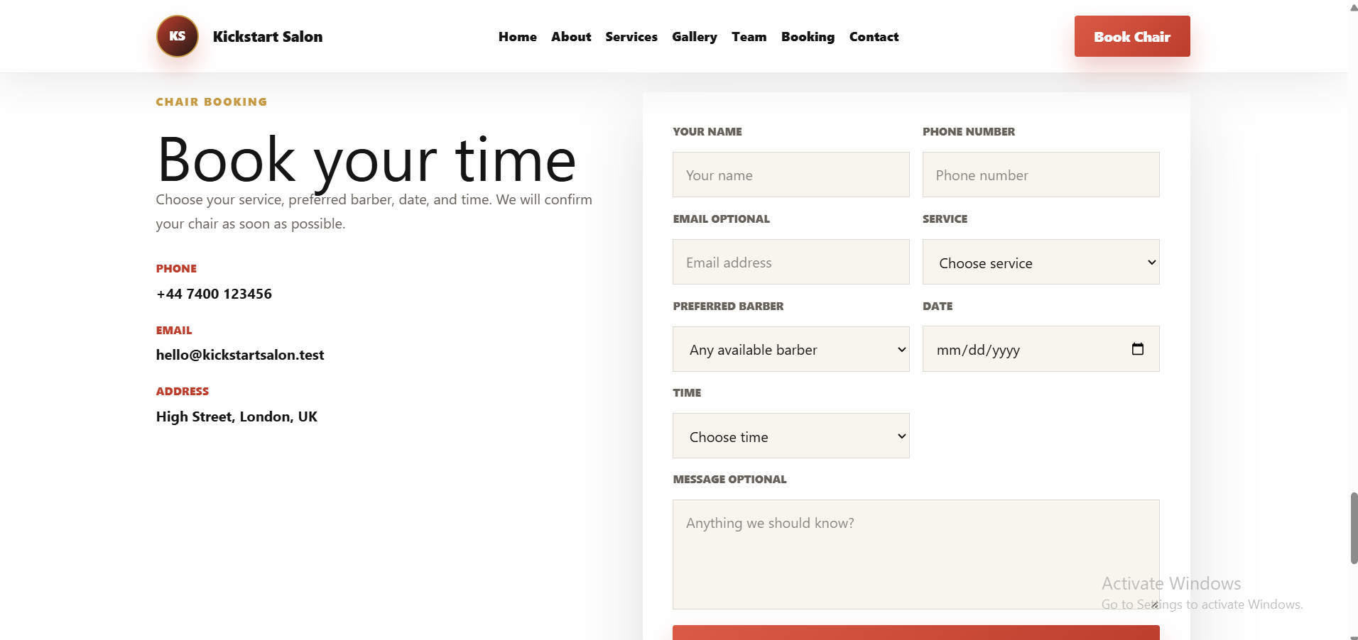 Salon Website screenshot
