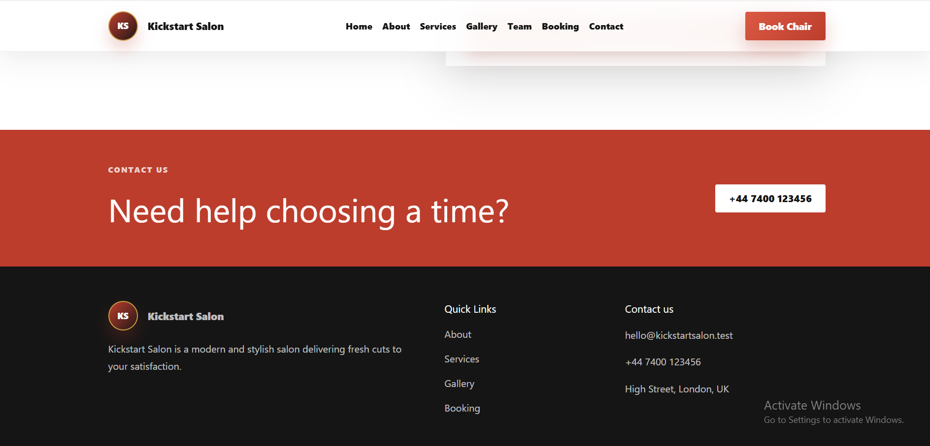 Salon Website screenshot